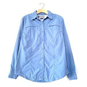 COLUMBIA Titanium Windbreaker Long Sleeve Button Down Mesh Fishing Shirt Blue